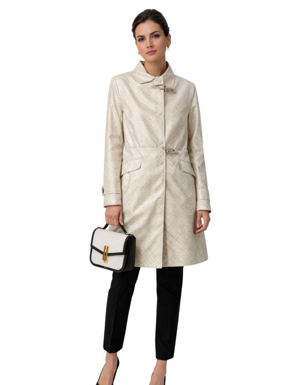 Cinzia Rocca Light Gold Cream & Silver checked Rain Coat, Chic Clasps, 14